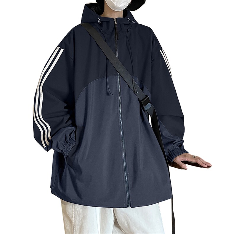 冲锋衣秋季侧条纹拼色夹克中性风户外防风连帽外套A436-8805-P75,男装夹克,电商A436