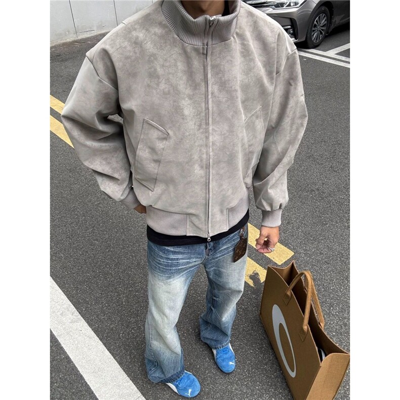 立领防寒PU皮衣外套双拉链棒球服美式cleanfit飞行员夹克JKK785图片