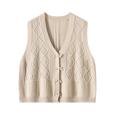 春季新款简约百搭菱形方块马甲开衫，女装马甲，温伦斯特羊绒