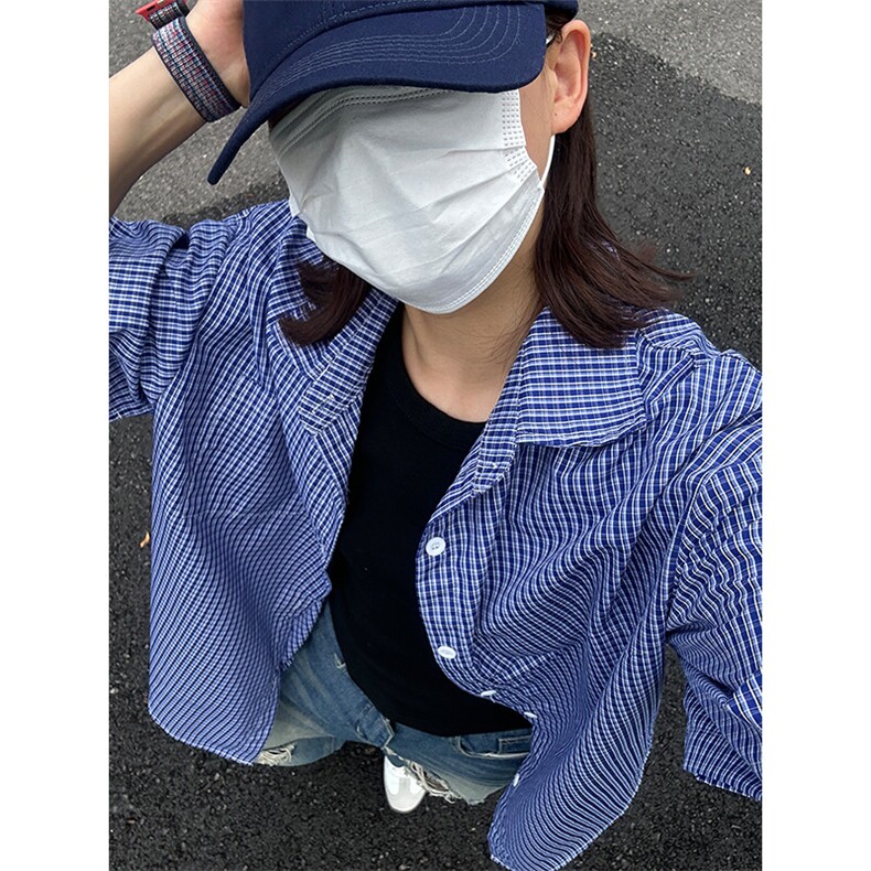 格子衬衫春夏美式短袖衬衫港风情侣装休闲衬衣CS286-P30,男装衬衫,星座301C-5