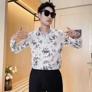301A-1/H515/P582024秋装新款男士印花长袖衬衫男修身花衬衣潮