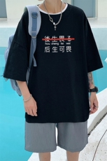 YT26028-P30亚麻短袖t恤男大码五分袖男宽松七分袖港风模特，男装T恤，电商A040