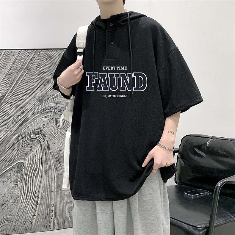 LD54295-P45NASA连帽短袖t恤男大码胖子带帽五分袖中袖,男装T恤,电商A040