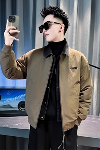 冬季男士假两件棉衣男潮流拼接牛仔双层领棉服外套   MY8612-P148图片