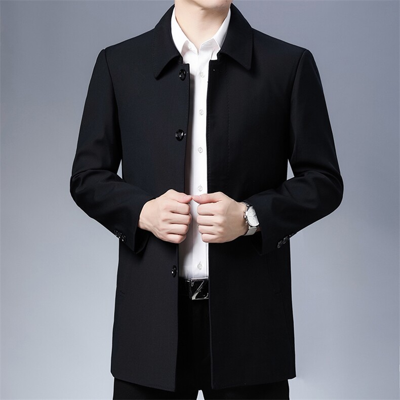 S-J8501秋冬男士风衣外套爸爸装翻领休闲商务中长款P165，男装风衣，电商B360