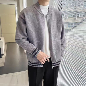 新款韩版纯色薄款针织开衫中青年男士时尚针织潮流外套SW8208图片