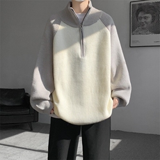 8XL-M撞色半拉链毛衣宽松慵懒风插肩袖大码针织衫外套MY1513/P75，男装针织衫/毛衣，电商B238