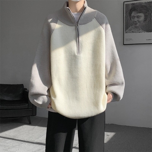8XL-M撞色半拉链毛衣宽松慵懒风插肩袖大码针织衫外套MY1513/P75图片