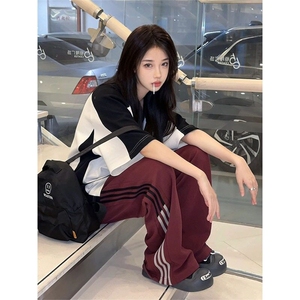 Q125/P38 学院风短袖T恤男女夏撞色拼接polo衫体恤圆领重磅情侣图片