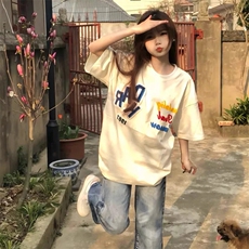 万针全刺绣工艺抖音得物高品质260克重磅纯棉双纱美式高街短袖T恤，男装T恤，电商A486