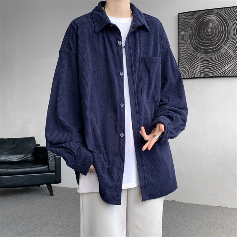 8XL-M灯芯绒衬衫特大码复古秋冬翻领长袖上衣纯色外套CS9001/P58图片
