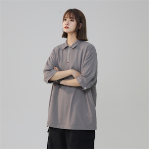 PL9053/P35冰丝短袖POLO衫男夏季宽松纯色上衣美式潮牌半拉链t恤图片