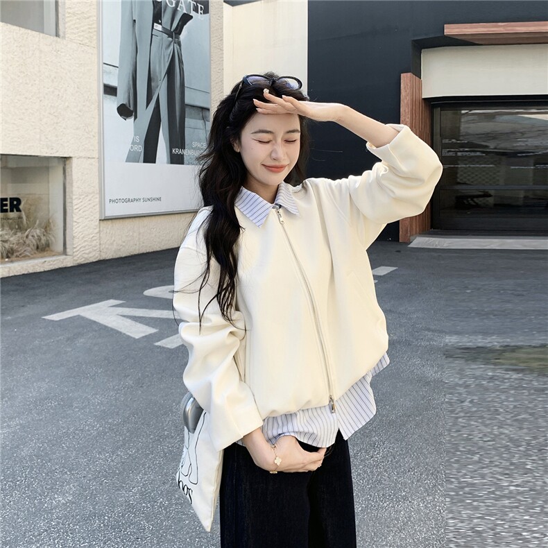 2026新款春季纯色条纹拼接假两件外套2D009-2601P160控258,女装短外套,2D009
