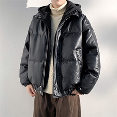 现货假两件pu皮衣棉服外套男冬季新款加厚美式高街棉衣M106-P120，男装皮衣，星座308B-2