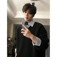 假两件翻领卫衣男春秋季2026新款美式潮牌宽松拼接休闲外套CWY81，女装短外套，星座208-5