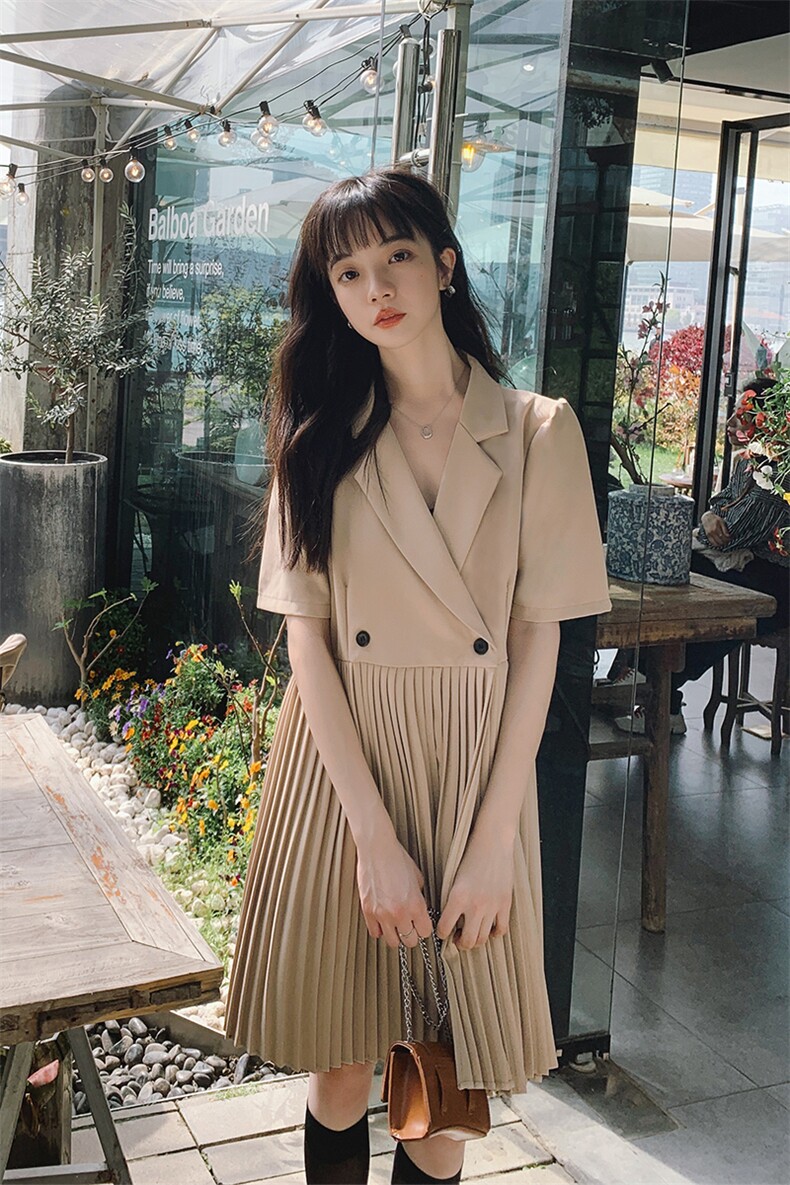 甜酷风盐系西装连衣裙女春夏2025年新款夏装设计感又a又飒百褶裙,女装连衣裙,2C053