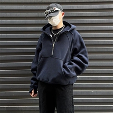 抖音得物二开美式重磅宽松结构拉链设计防风高领连帽卫衣外套W76，男装卫衣，电商A486-1