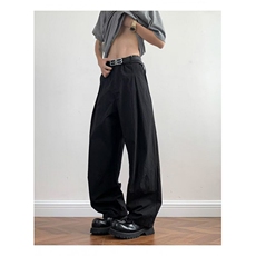 美式复古棉麻西裤男宽松直筒长裤双褶设计感亚麻透气阔腿西装裤，男装西裤，四季星座505