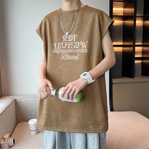 可设48小时发货支持抖音得物来样二开240克重磅美式麂皮绒背心t恤图片