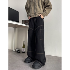 8XL-M小众设计感明线牛仔裤男宽松阔腿拖地男长子裤K9107P58控78，男装牛仔裤，电商D206-1