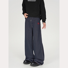 美式格子拼接牛仔裤男高街vibe水洗拖地裤潮牌百搭长裤A2611-p55，男装牛仔裤，星座1008