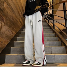 裤子男款秋季条纹撞色拼接运动卫裤宽松直筒阔腿休闲长裤KM954，男装休闲裤，星座1116A-1（原606A）