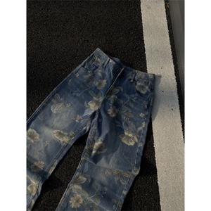 2024/cleanfit牛仔裤水洗碎花朵直筒拖地裤1005-3-SGT02-P65控88图片