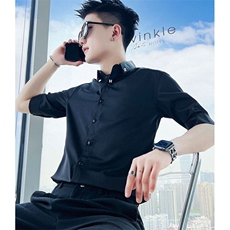 夏季冰丝白色衬衫男痞帅发型师衬衣韩版休闲五分袖小寸衫CA669，男装衬衫，星座1116A-2（原606A-1）