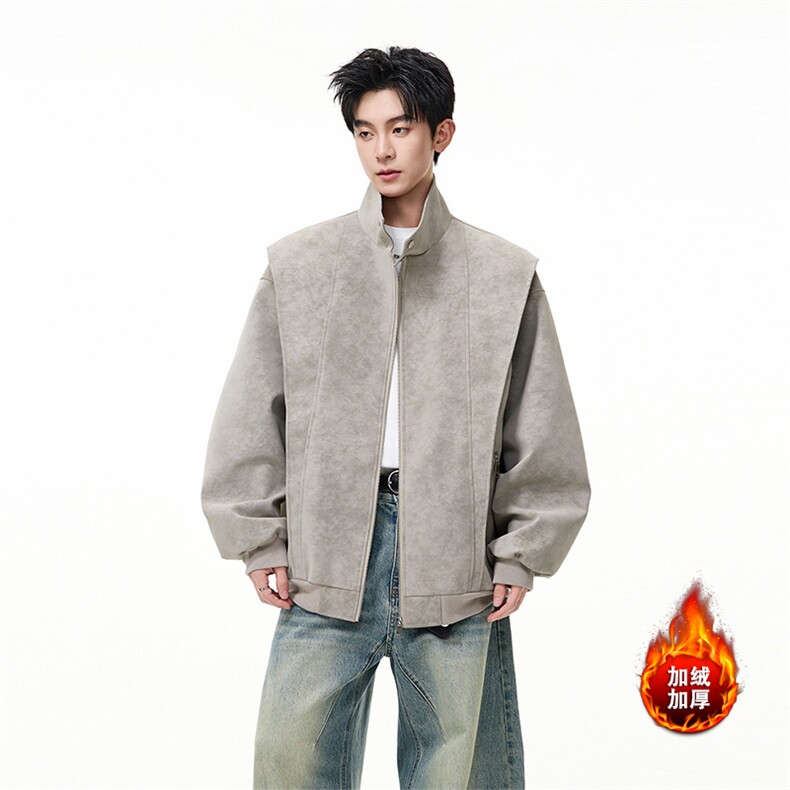 加绒加厚皮棉衣扎染解构设计夹克保暖外套男D54160-TP80不,男装夹克,电商A102