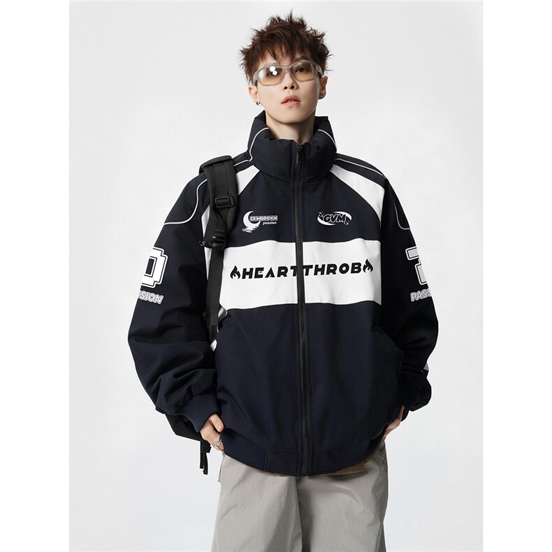 印花机车户外赛车M-5XL大码：涤纶棉衣男白底78179P128控178，男装棉衣，星座227-7