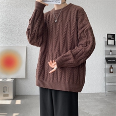 8XL-M麻花毛衣男休闲大码慵懒风情侣圆领针织衫线衣外套MY1512P65，男装针织衫/毛衣，电商B238