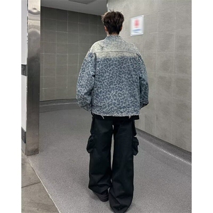 春毛边牛仔外套男渐变美式复古高街设计感小众潮牌夹克W6452-P78图片