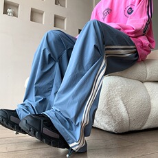 港风秋款男休闲裤三条杠条纹刺绣褶皱宽松长裤h0503P40，男装休闲裤，星座1013-1