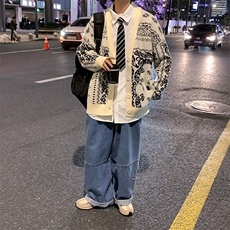 M3123-P85秋冬加厚腰果花毛衣男女情侣宽松针织开衫上衣外套，男装针织衫/毛衣，电商A009A（原A058A）