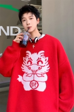 冬新港风龙年本命年大红色毛衣男女同款大码针织衫外套MY107-P50，男装针织衫/毛衣，电商A001-1