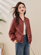 棒球服短外套女春秋装小个子时尚休闲宽松遮肉立领女士夹克上衣服，女装短外套，姿衣坊