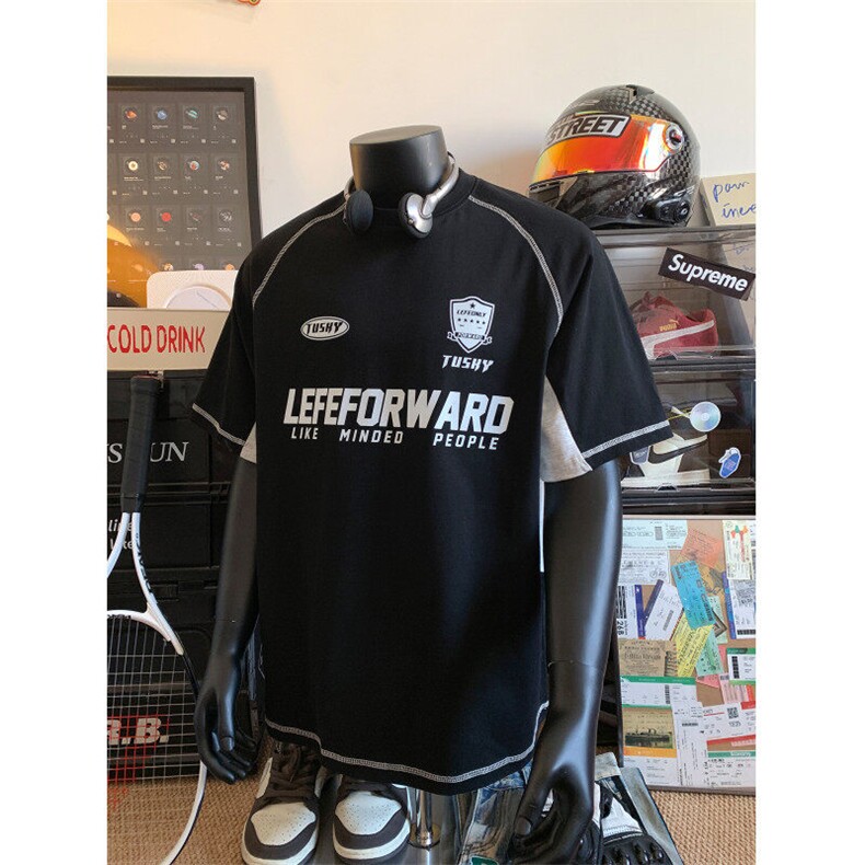 260克双纱爽棉重磅拼色压线插肩袖高街机车潮牌T恤GT2501-P45,男装T恤,电商B219A
