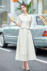 今年流行套装裙2026夏季新款高级感气质新中式绣花盘扣半身裙套装，女装套装/套裙，米雪儿