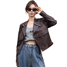 2024新款安哥拉色立领小皮衣女短款机车百搭修身外套夹克春秋装，女装皮衣，美拉德工厂直营店