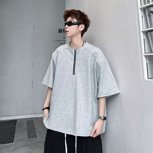 DA37-P35美式高街半拉链短袖t恤男高级感简约基础款休闲百搭上衣图片