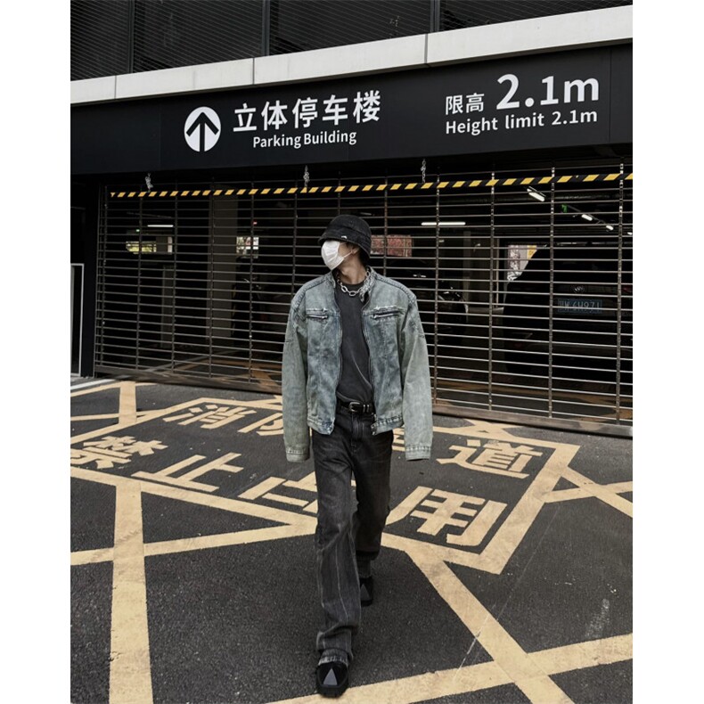 博主风cleanfit牛仔外套男美式复古垫肩夹克JK2409-特P90图片