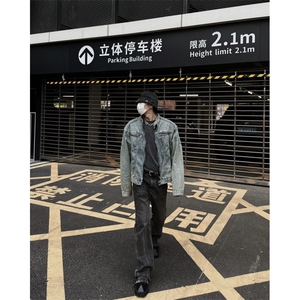 博主风cleanfit牛仔外套男美式复古垫肩夹克JK2409-特P90图片