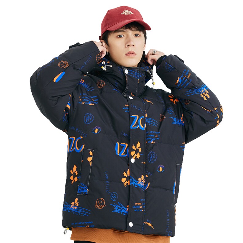 冬季新款连帽保暖白鸭绒外套潮流涂鸦羽绒服A305-3743-P190控269,男装羽绒服,电商B306