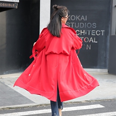 2021年秋季纯色修身显瘦百搭时尚潮流韩版中长款POLO领风衣，女装风衣，奕阳依阁