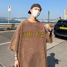 B239-1162-P38创意字母印花复古水洗做旧半袖重磅短袖T恤美式，男装T恤，星座514-2(原B239)