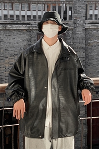 1美式鳄鱼纹钢印大码M-5XL面层：PU皮夹克男JK8749P90控128图片