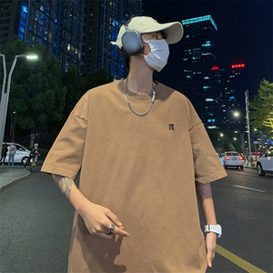 港风夏季新款250g纯棉水洗做旧刺绣T恤618A-819-P48图片