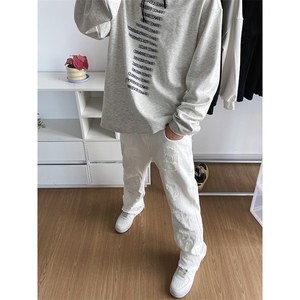 B221 美式ins高街小众假破洞修身微喇牛仔裤 LK22065-P65 控88图片