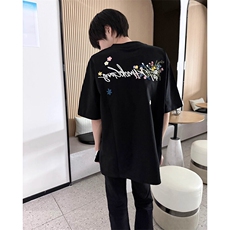 万针全刺绣工艺抖音得物高品质260克重磅纯棉双纱美式高街短袖T恤，男装T恤，电商A486-1