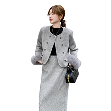 有货【新品】时尚减龄小香风羽绒服袖口真毛663#-P295-K398，女装套装/套裙，2C317